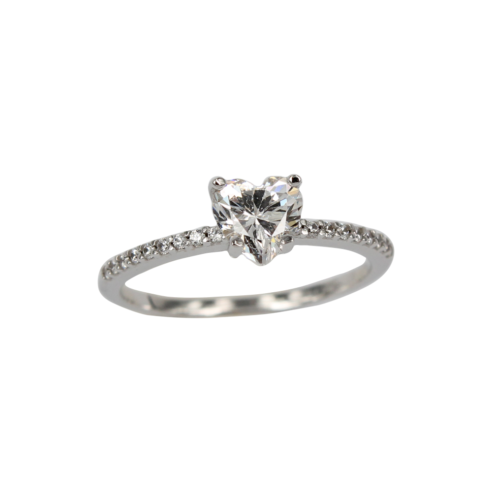 White Gold Fabio Ferro Solitaire Heart Ring with Zircons