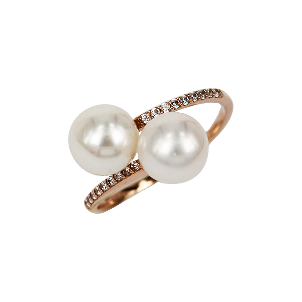Fabio Ferro Duetto ring in pink gold with pearls and zircons