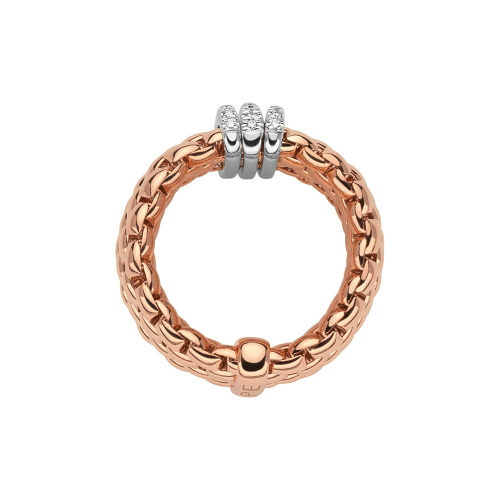 Fope Flex it Panorama Collection Rose Gold Ring with Diamonds Size Medium