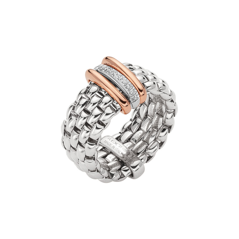 Fope Flex it Panorama Collection White and Rose Gold Ring Size Medium