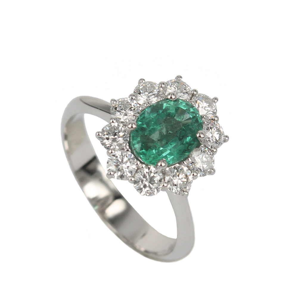 White Gold Ring With Emerald Ct. 1.20 and brilliant cut diamonds Ct. 0.90 Handmade