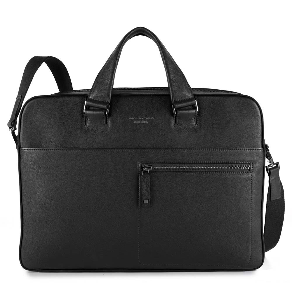 Piquadro Black Leather Bag Two Handles David Collection Made in Italy With Interchangeable Handles
