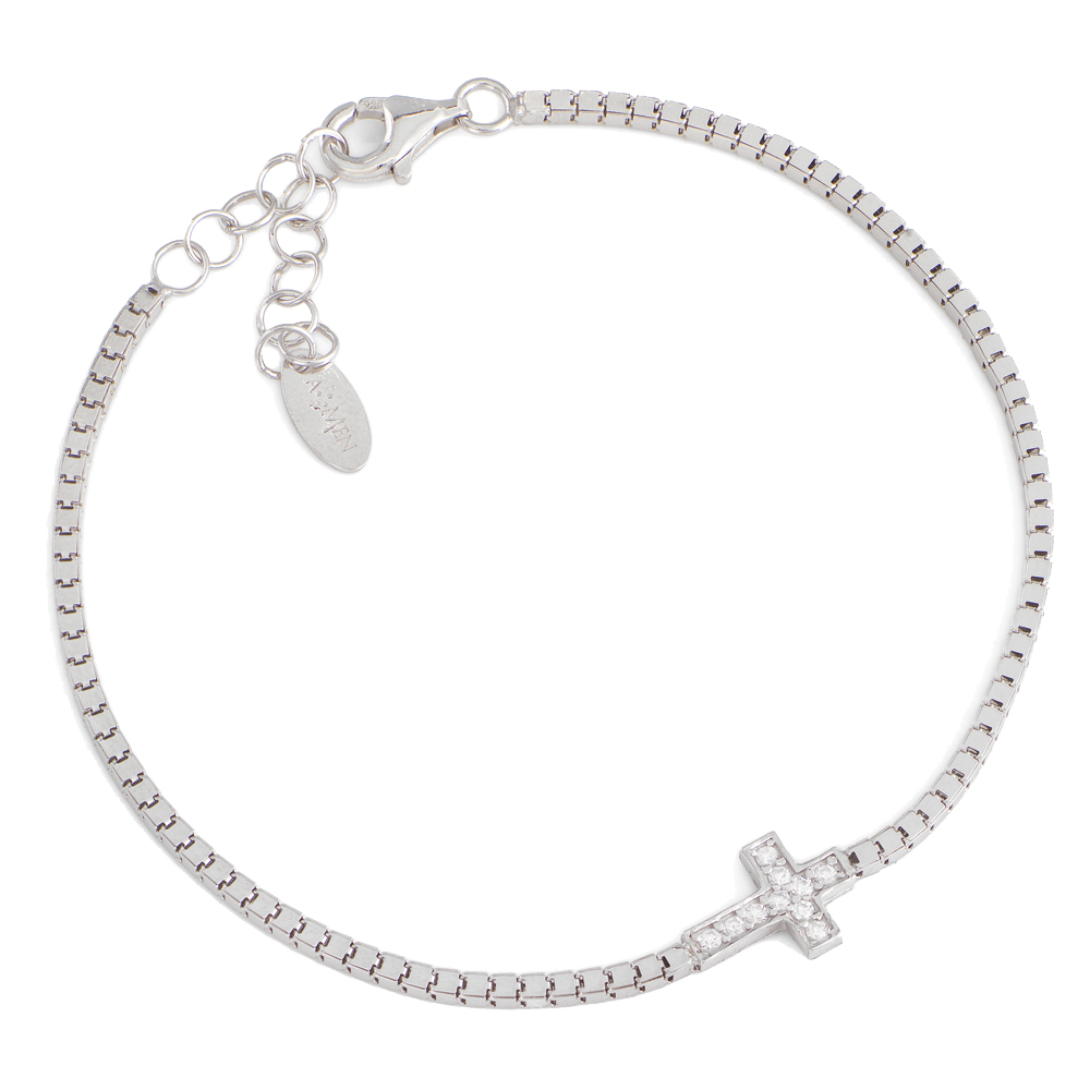 Amen Bracelet in 925 Silver With White Zirconia Cross Tennis Collection
