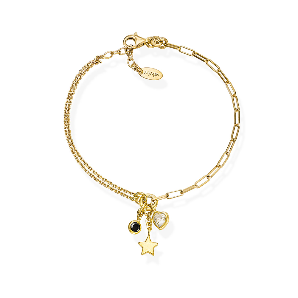 Amen Charm Bracelet Golden Rhodium Star in Silver with Crystals