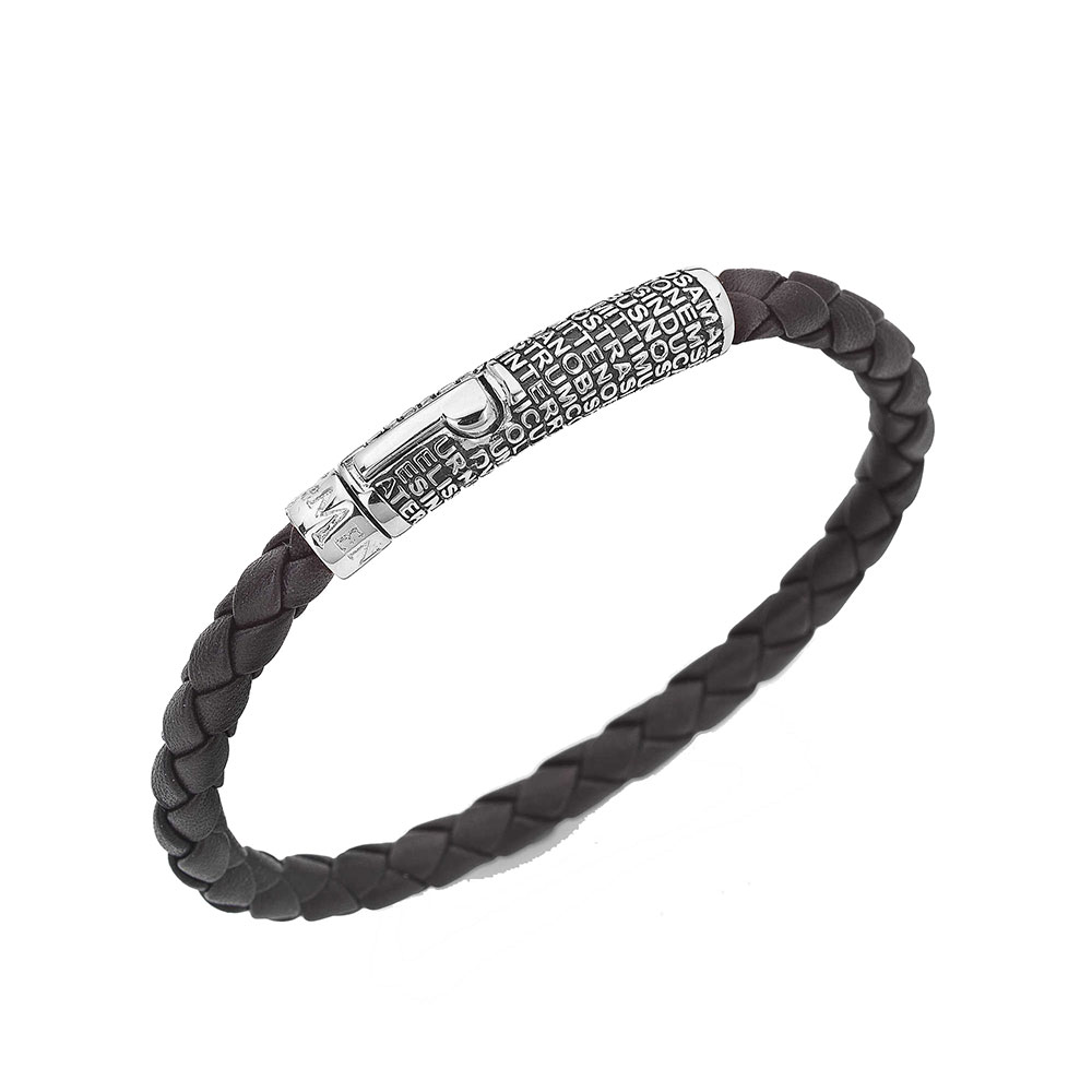 Amen Men's Our Father Bracelet in 925/1000 Sterling Silver and Black Leather Medium