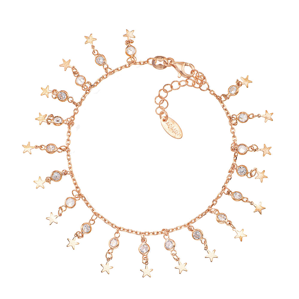 Amen Bracelet in 925 Silver Rosè and Zircons with Chandelier Stelle Couture Collection