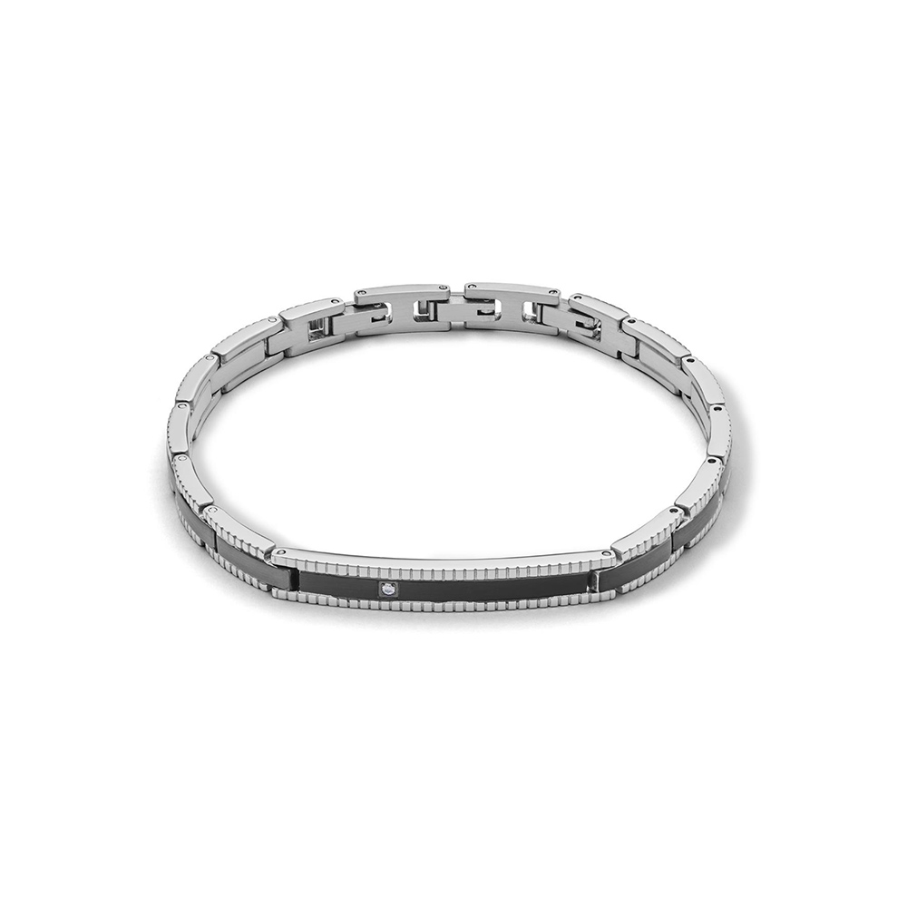 Comete Jewels Stainless Steel and Black PVD Bracelet with White Cubic Zirconia