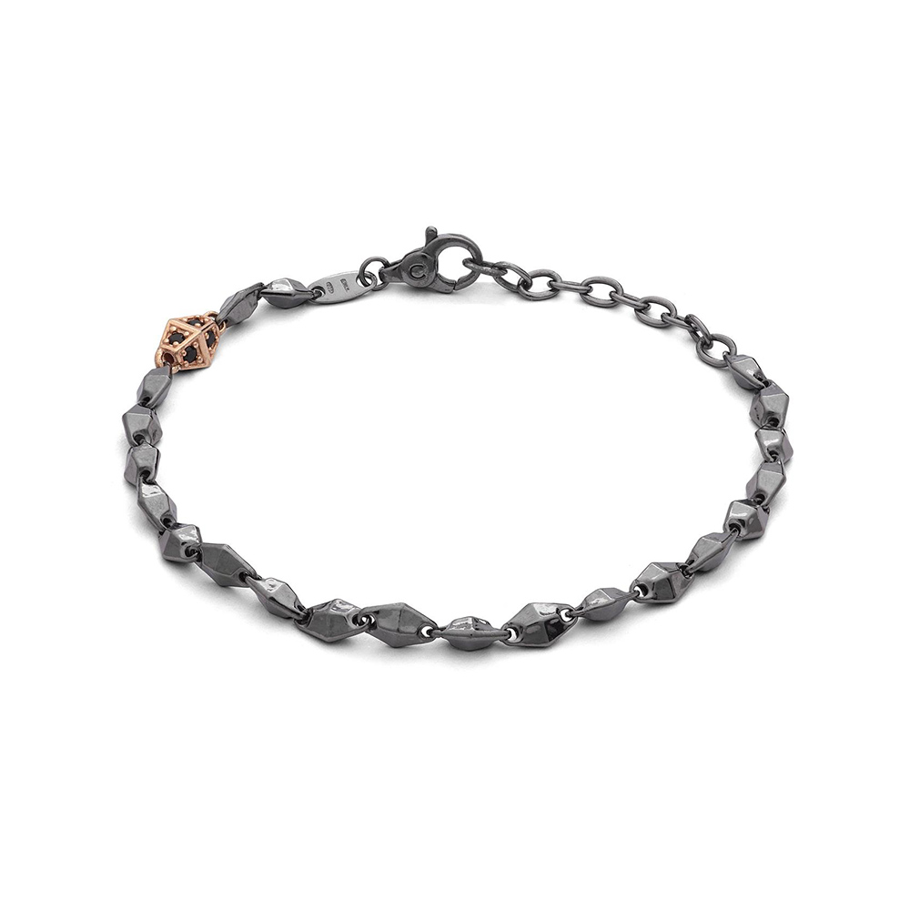 Comete Gioielli Bracelet Toothed in Burnished Silver with Black Zircons