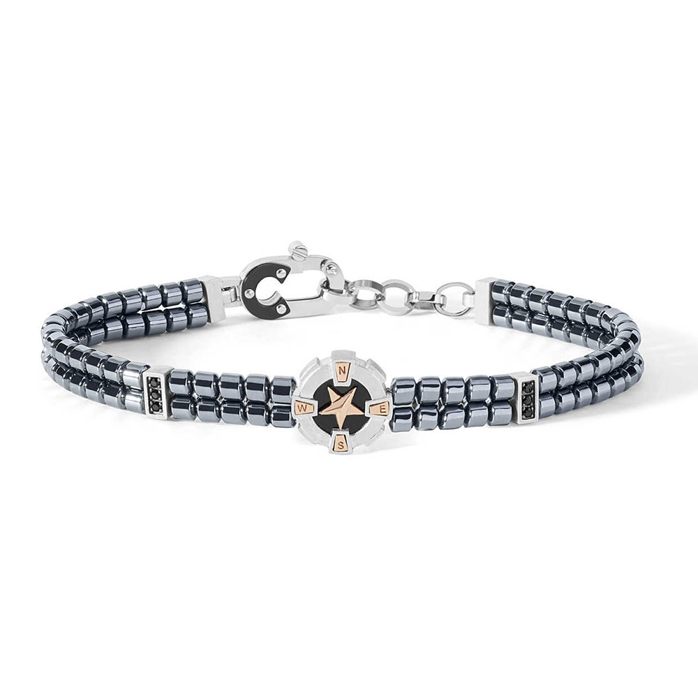 Comete Jewelry Men's Bracelet in 925 Sterling Silver with Black Hematite and Black Zircons Polar Star Collection