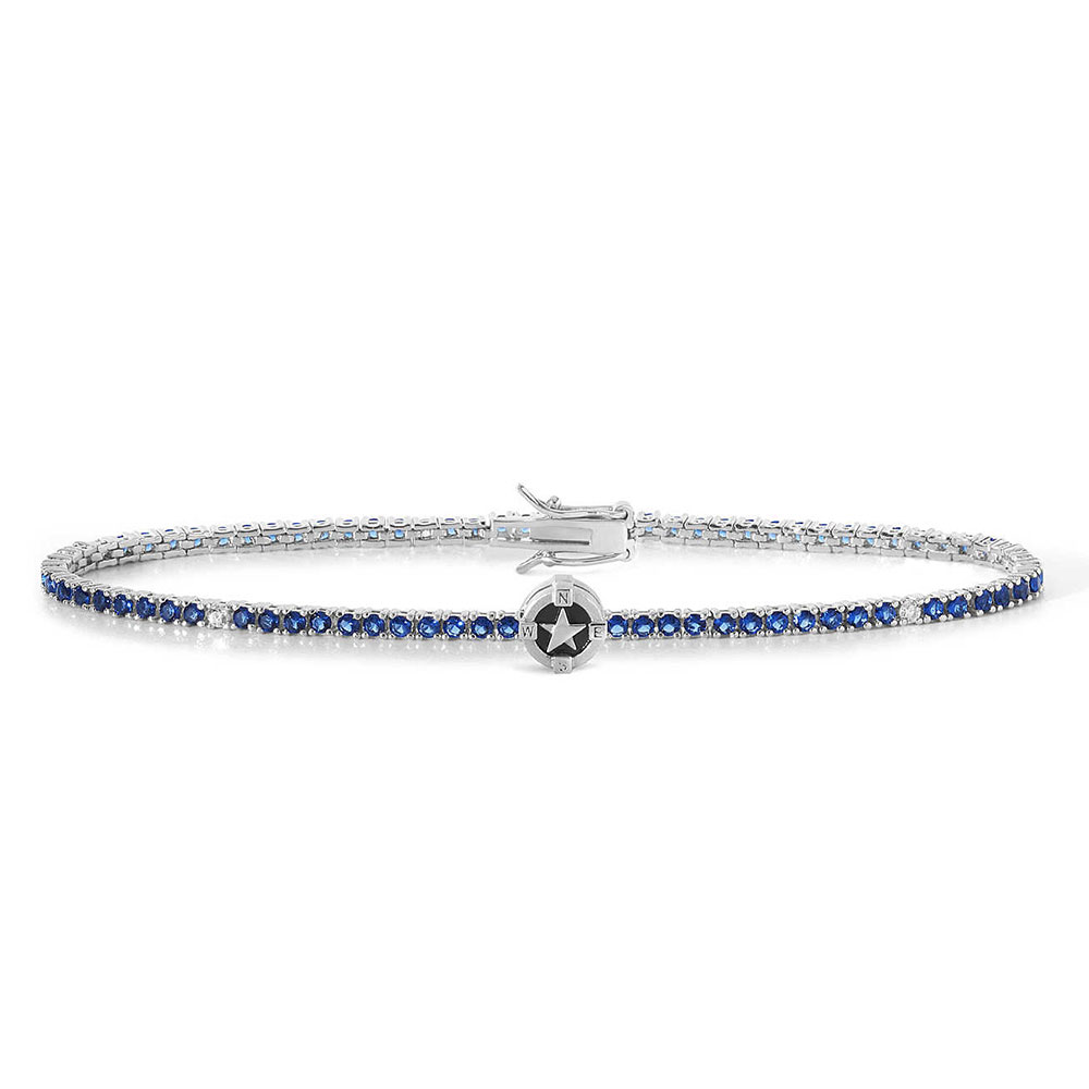 Comete Jewelry Men's Tennis Bracelet in 925 Sterling Silver and Blue Zircons Polar Star Collection
