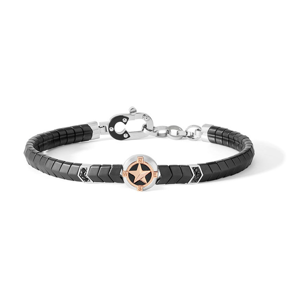 Comete Gioielli Men's Bracelet in 925 Silver and Black Ceramic Polar Star Collection