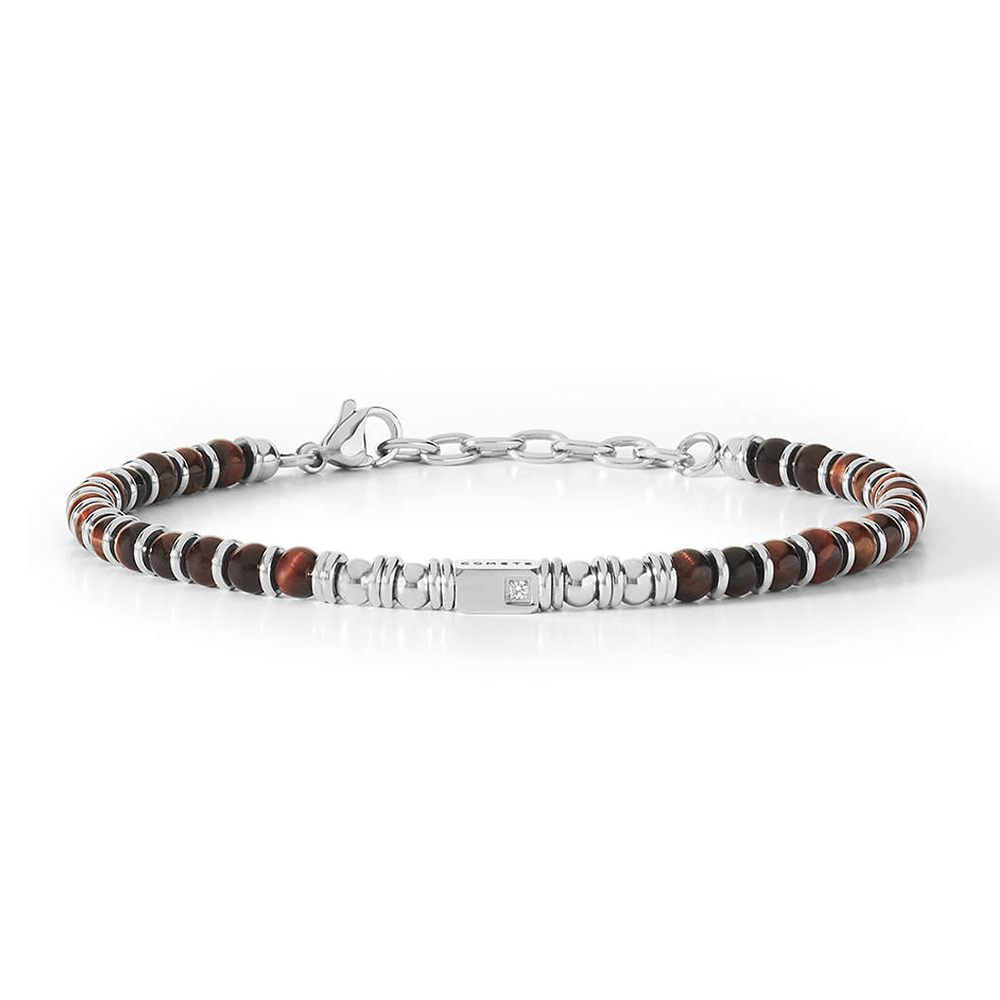 Comete Men's Bracelet Stainless Steel and Tiger Eye District Collection Length Cm. 19