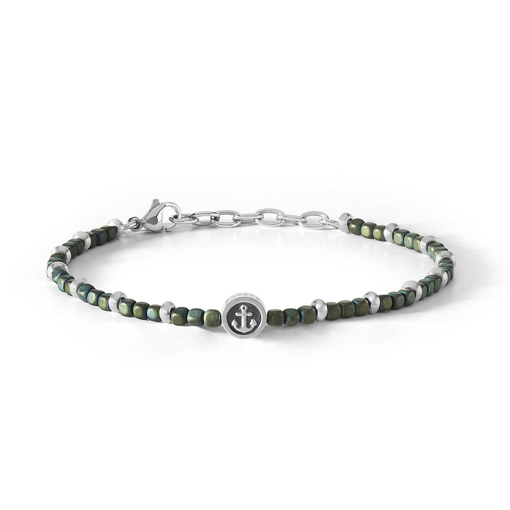 Bracciale Uomo Breil MAST In Acciaio Inox Con Pietre Di Ematite - Chiusura A Moschettone, Lunghezza Regolabile 17-22 Cm