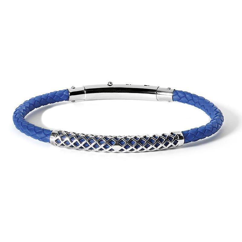 Men's Bracelet Comete Jewelry Net Collection in Blue Braided Rubber and Steel