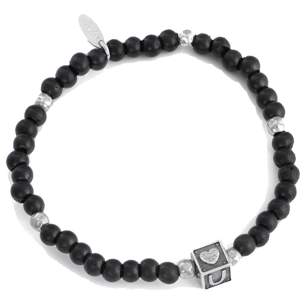 Amen Bracelet In Ebony MM. 3 and 925 Sterling Silver Cube Elastic Base Love Collection
