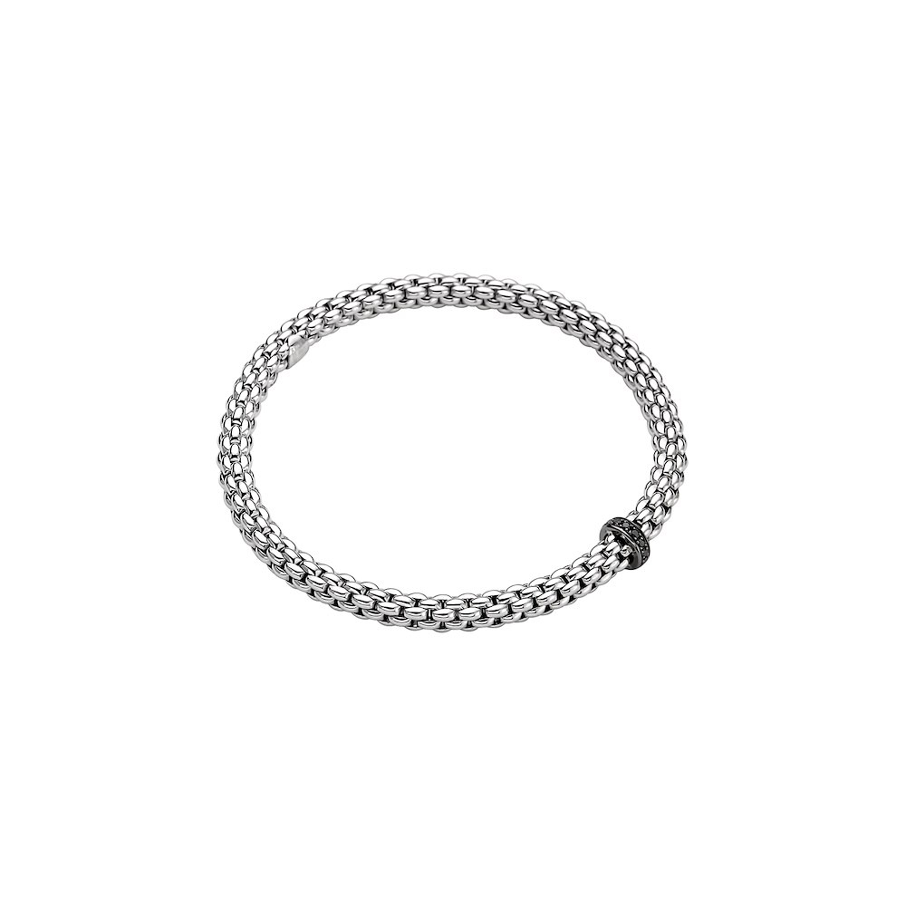 Fope Men's Bracelet Solo Collection in White Gold and Black Diamonds Large Size