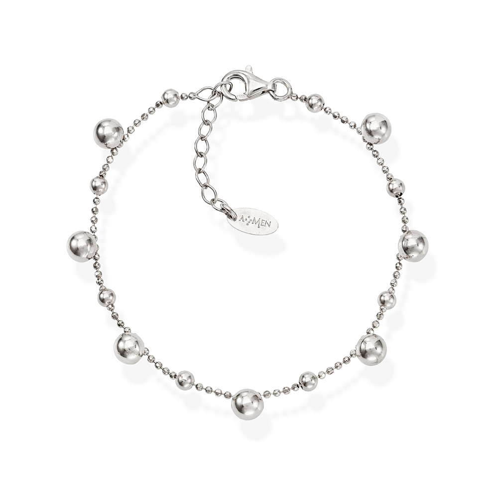 Amen Rhodium Spheres Bracelet in White Plated Silver