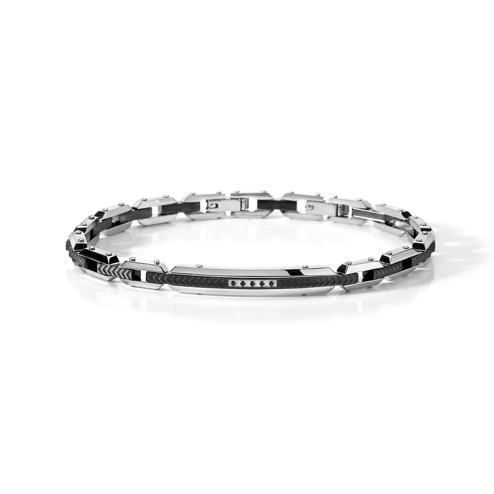 Comete Gioielli Faces Steel Bracelet with PVD and Black Spinels