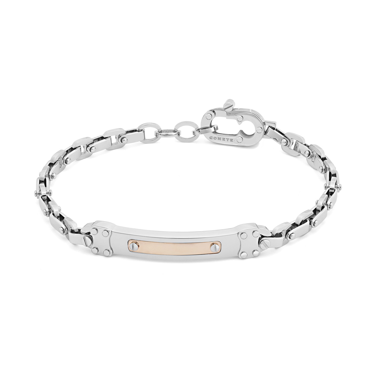Comete Jewelry Men's Silver and Rose Gold Chain Bracelet