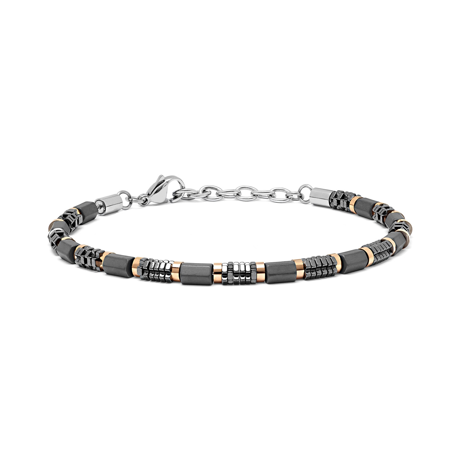 Comets Jewelry Men's Bracelet with Hematite and Steel Sections