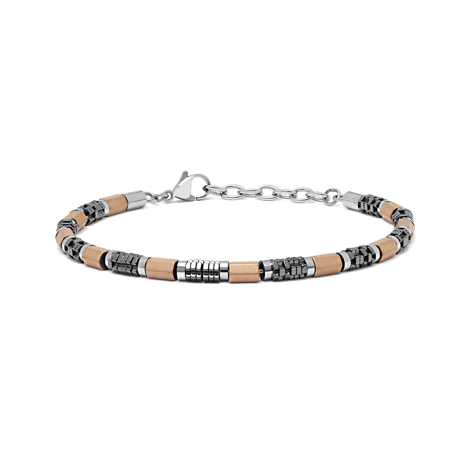 Bracciale Uomo In Vera Pelle Con Inserti In Ematite - Philip Jones - Elegante E Semplice
