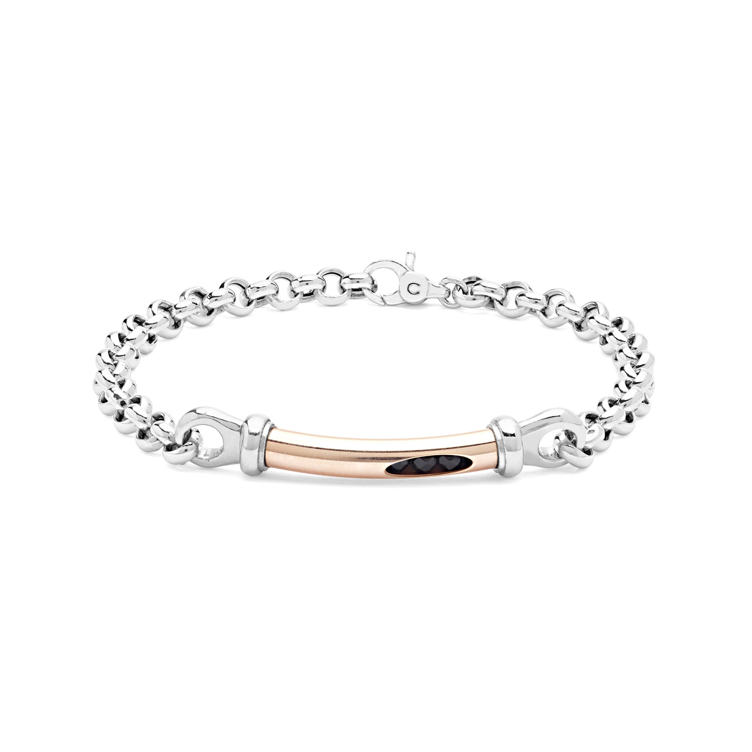 Comete Jewelry Men's Bracelet Chain in Silver and Black Zircons