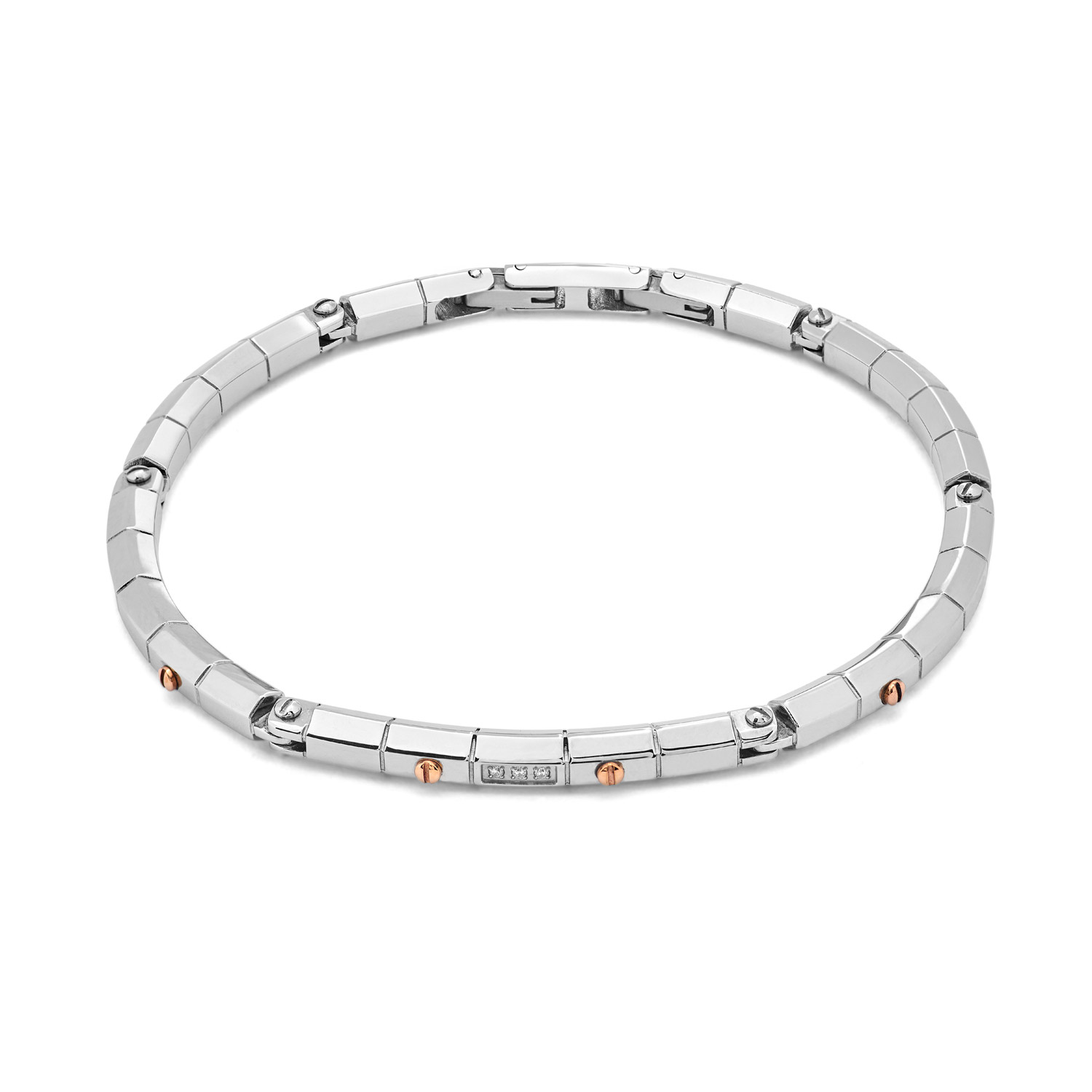 Comete Gioielli Men's Snake Bracelet in Silver and Gold with Zircons