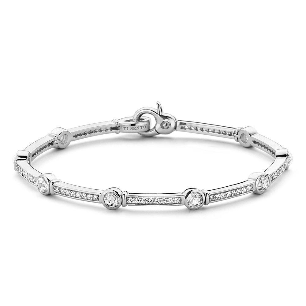 Semi-rigid 925 Sterling Silver Woman Bracelet With Zircons and Light Points Ti Sento Milano