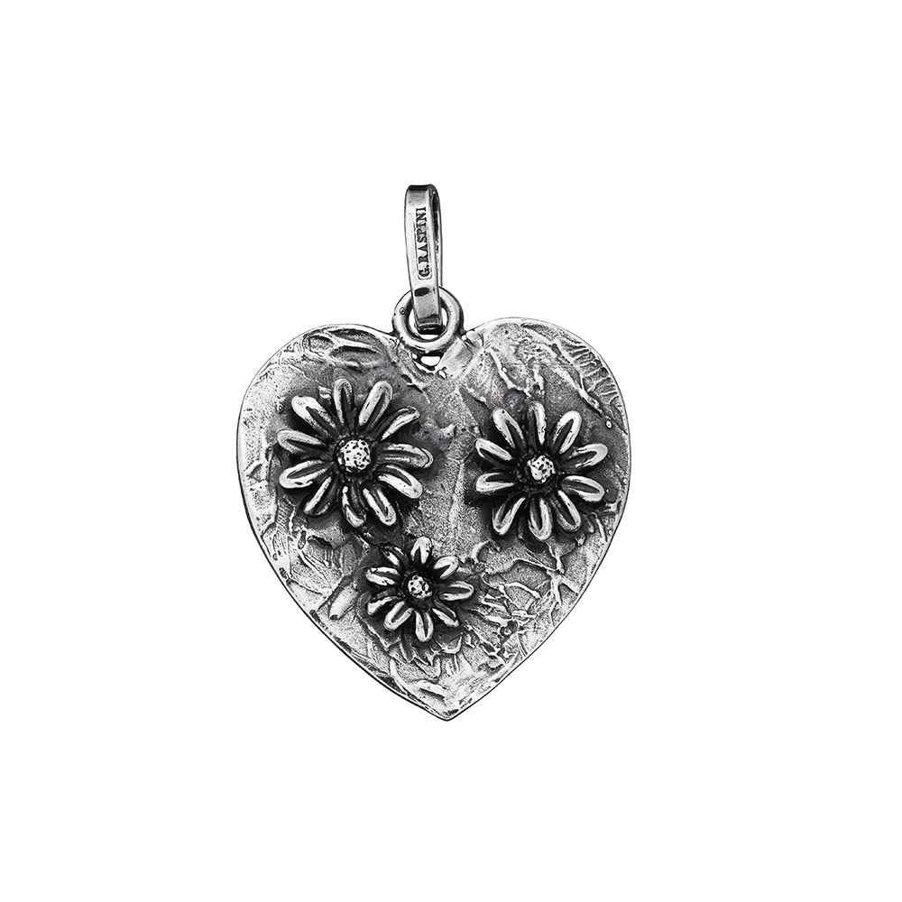 925 Sterling Silver Charm Giovanni Raspini in the shape of a heart with daisies