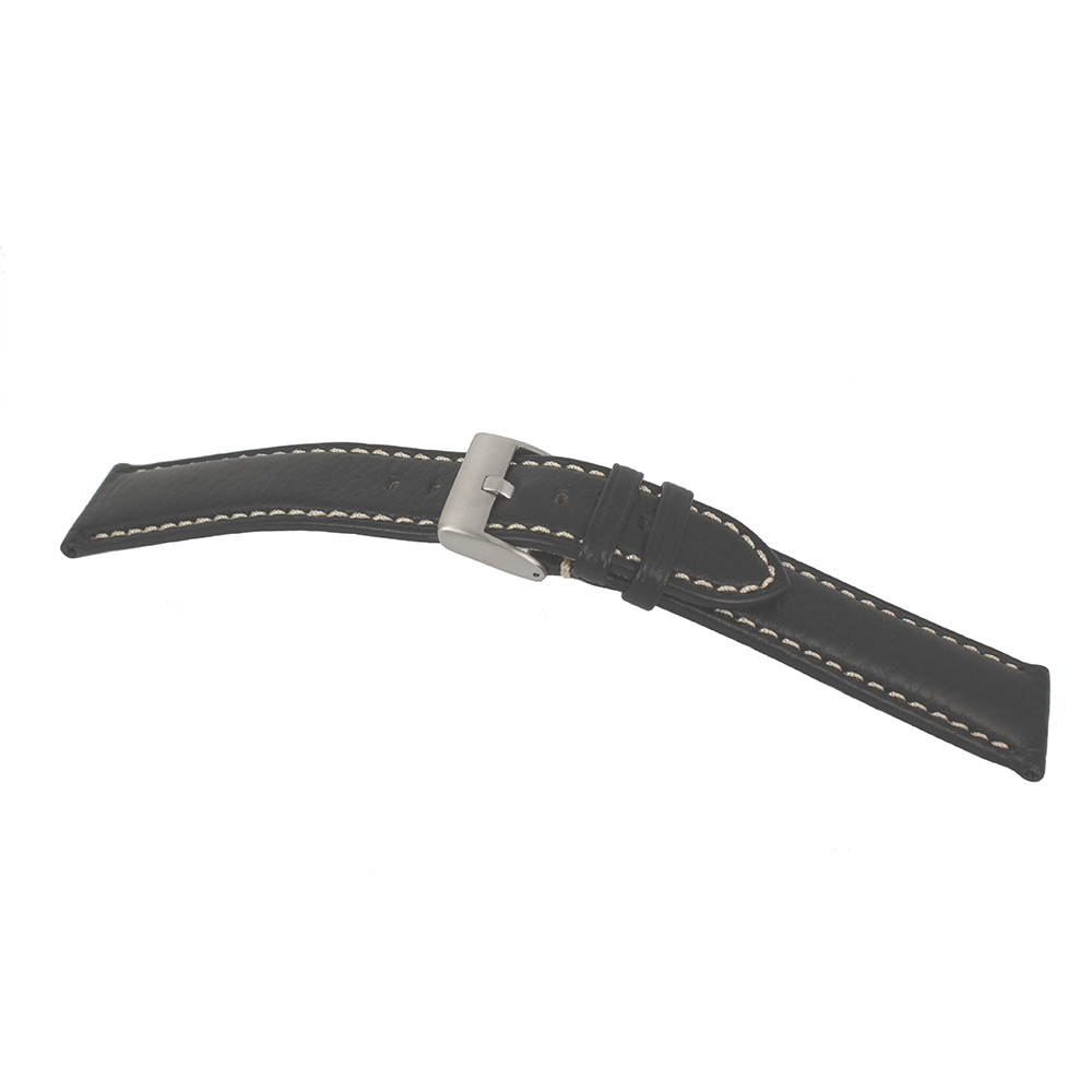 Extra Long Watch Strap In Black Flywheel Leather Loop Width MM. 22
