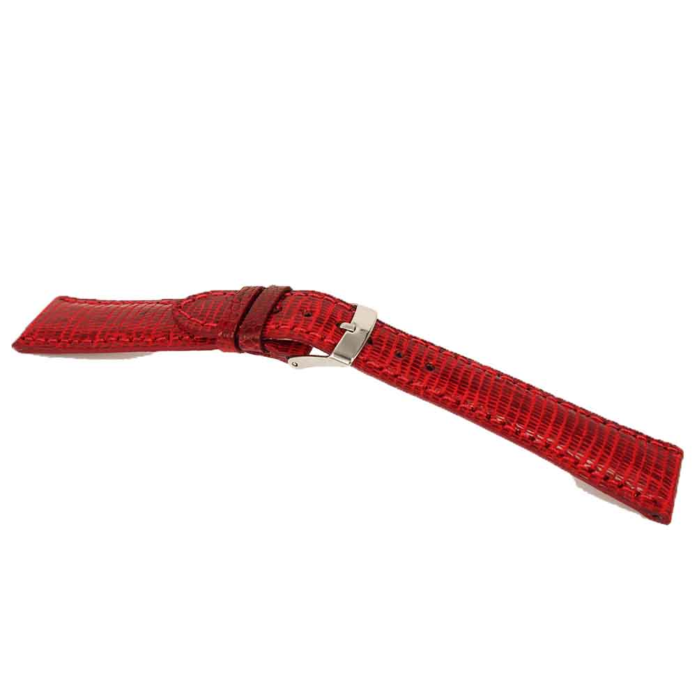 Semi-Padded Lizard Leather Strap Color Red 16mm Bight Width