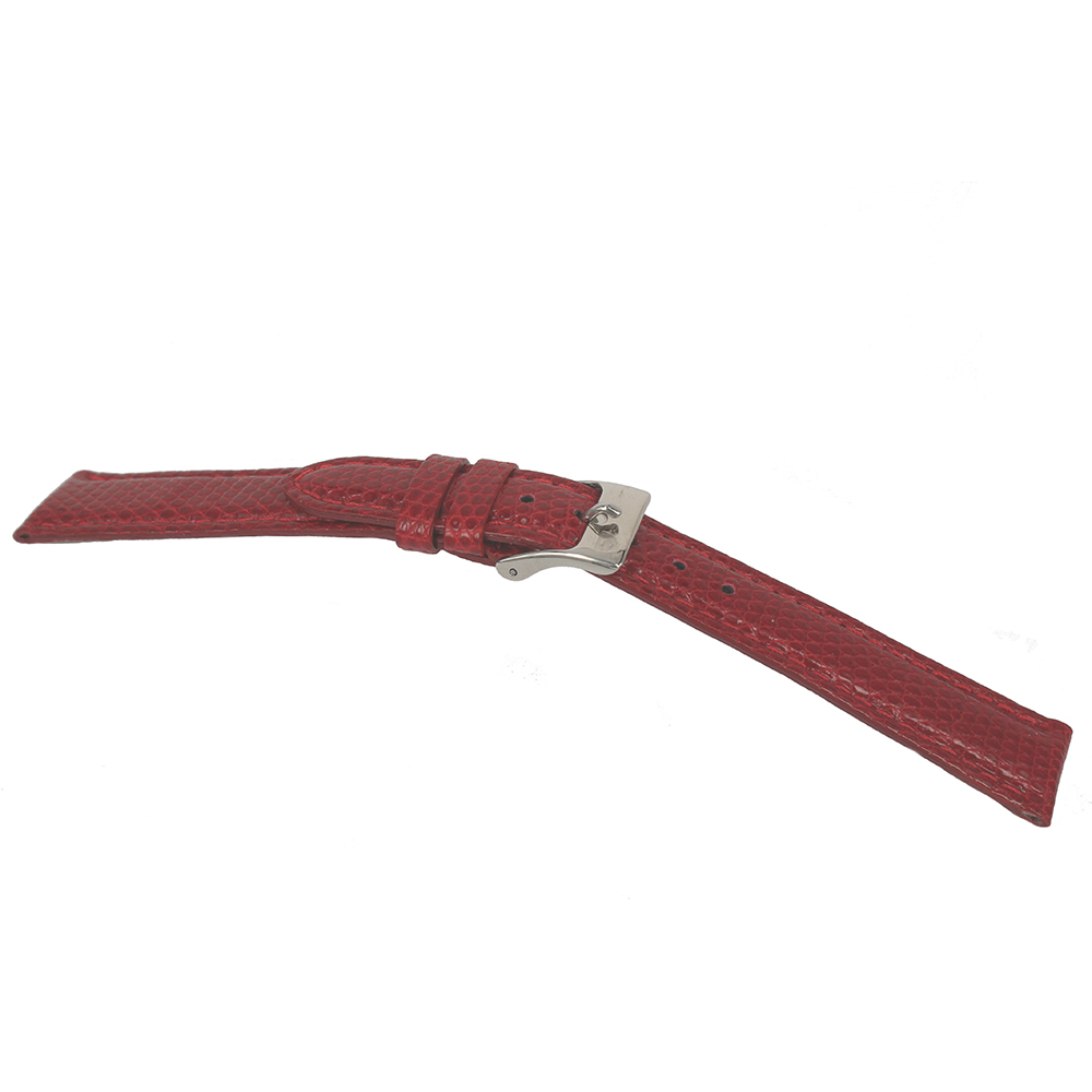 Flat Lizard Leather Strap Color Red Width 16 mm