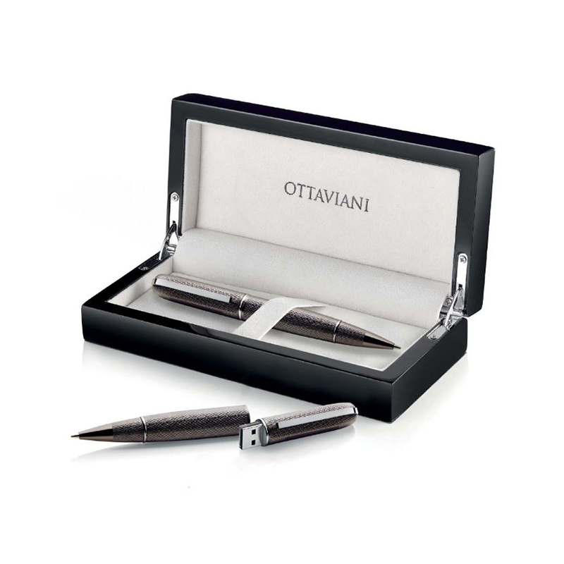 Ottaviani Brunished Metal Ballpoint Writing Pen With USB Flash Drive