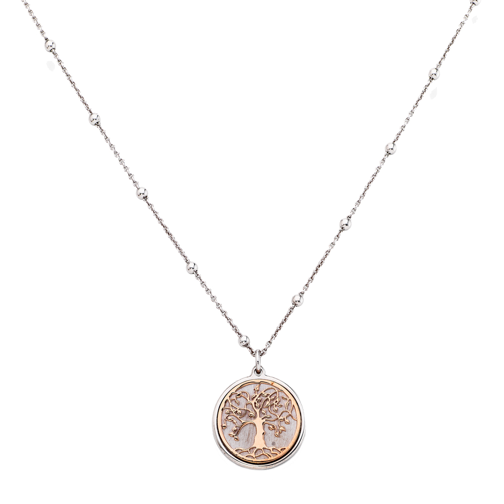 Amen Tree of Life Necklace in 925 Sterling Silver Rose Gold Plated Length Cm. 44
