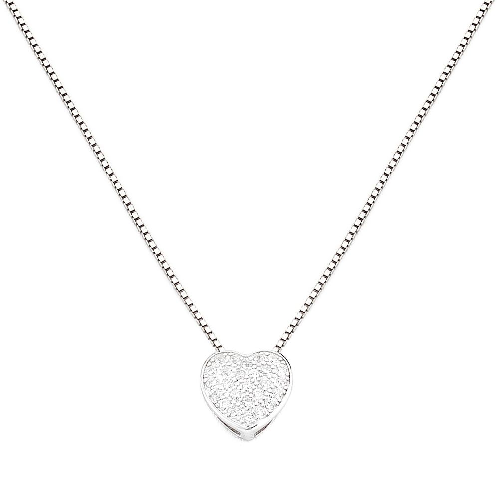 Amen Necklace in 925 Silver with Heart in White Cubic Zirconia Love Collection Length Cm. 42