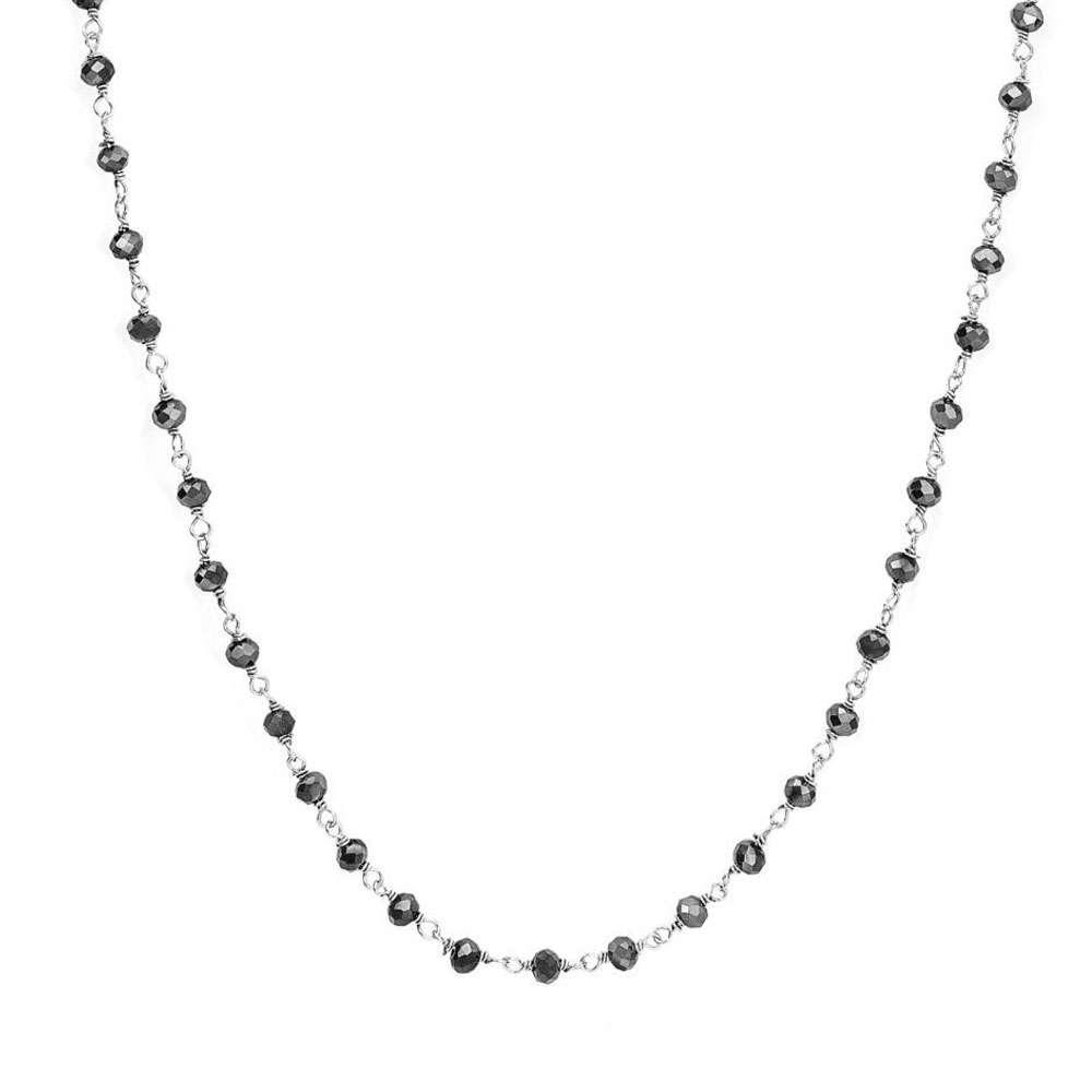 Amen Rosary Necklace In 925 Sterling Silver With Black Crystals Length CM. 70 Romance Collection