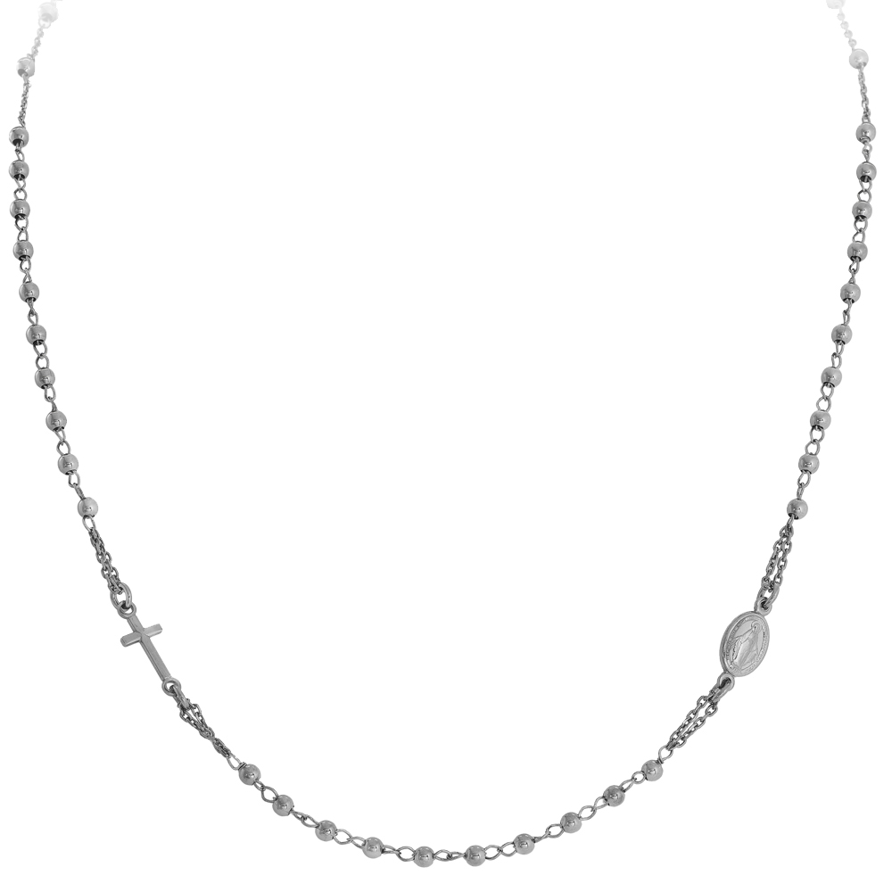 Amen Rosary Necklace in 925 Silver and Ruthenium With Dots CM Length. 52 Rosary collection