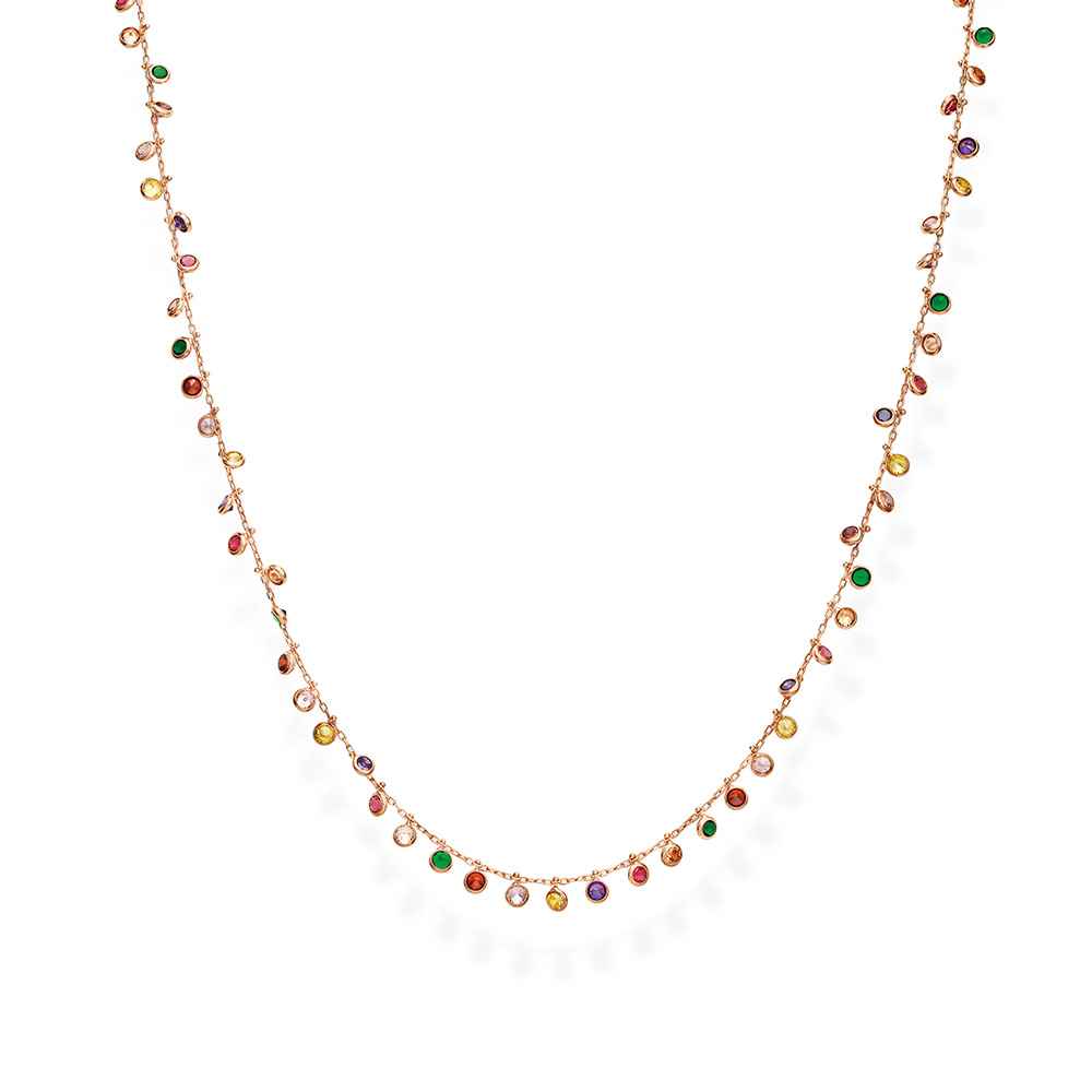 Amen Chandelier Multicolor Necklace in Silver and Zircons 60 cm