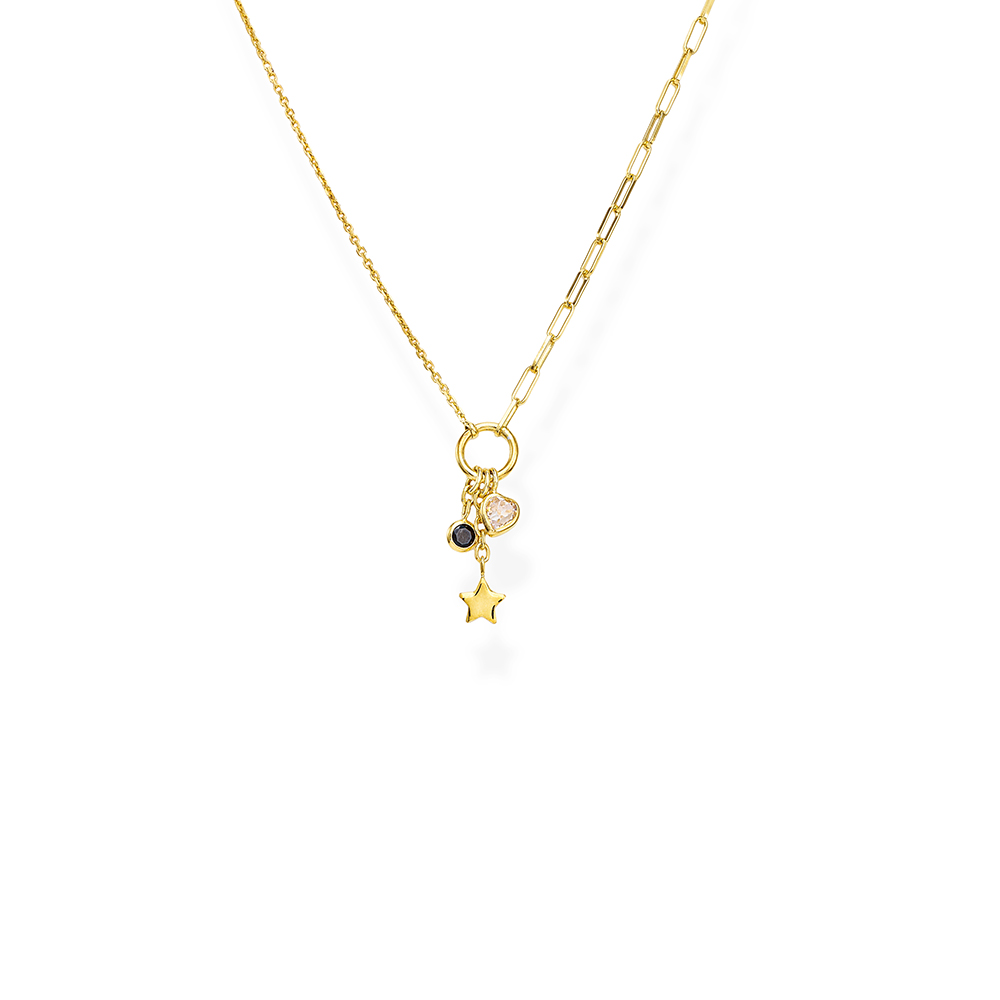 Amen Charm Necklace Golden Star with Crystals