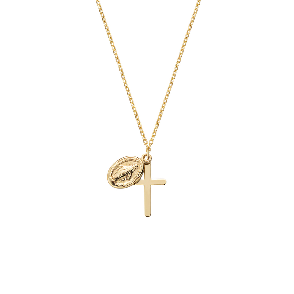 Amen Necklace in 9K Gold Cross with Madonna