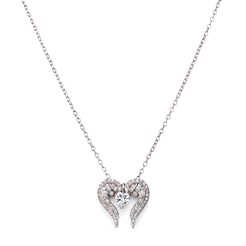 Amen Heart Necklace In 925 Sterling Silver and White Zircons CM. 44 Love Collection