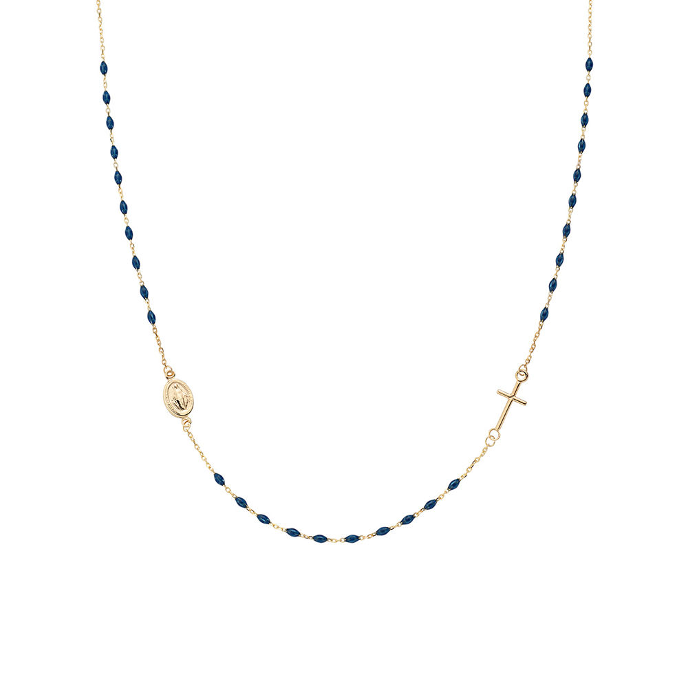 Amen Necklace in 9K Gold and Blue Navi Enamel
