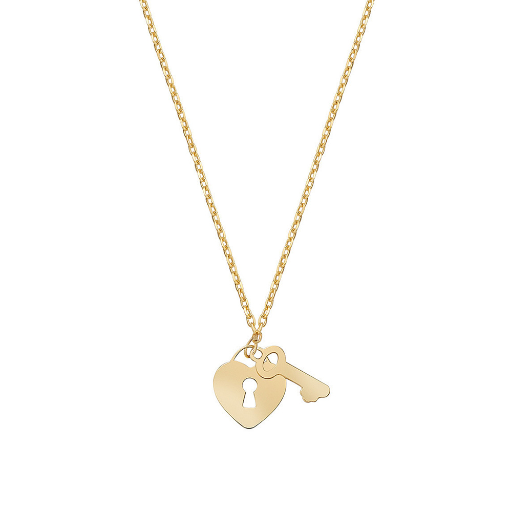 Amen Necklace in 9K Gold Key Heart Lock