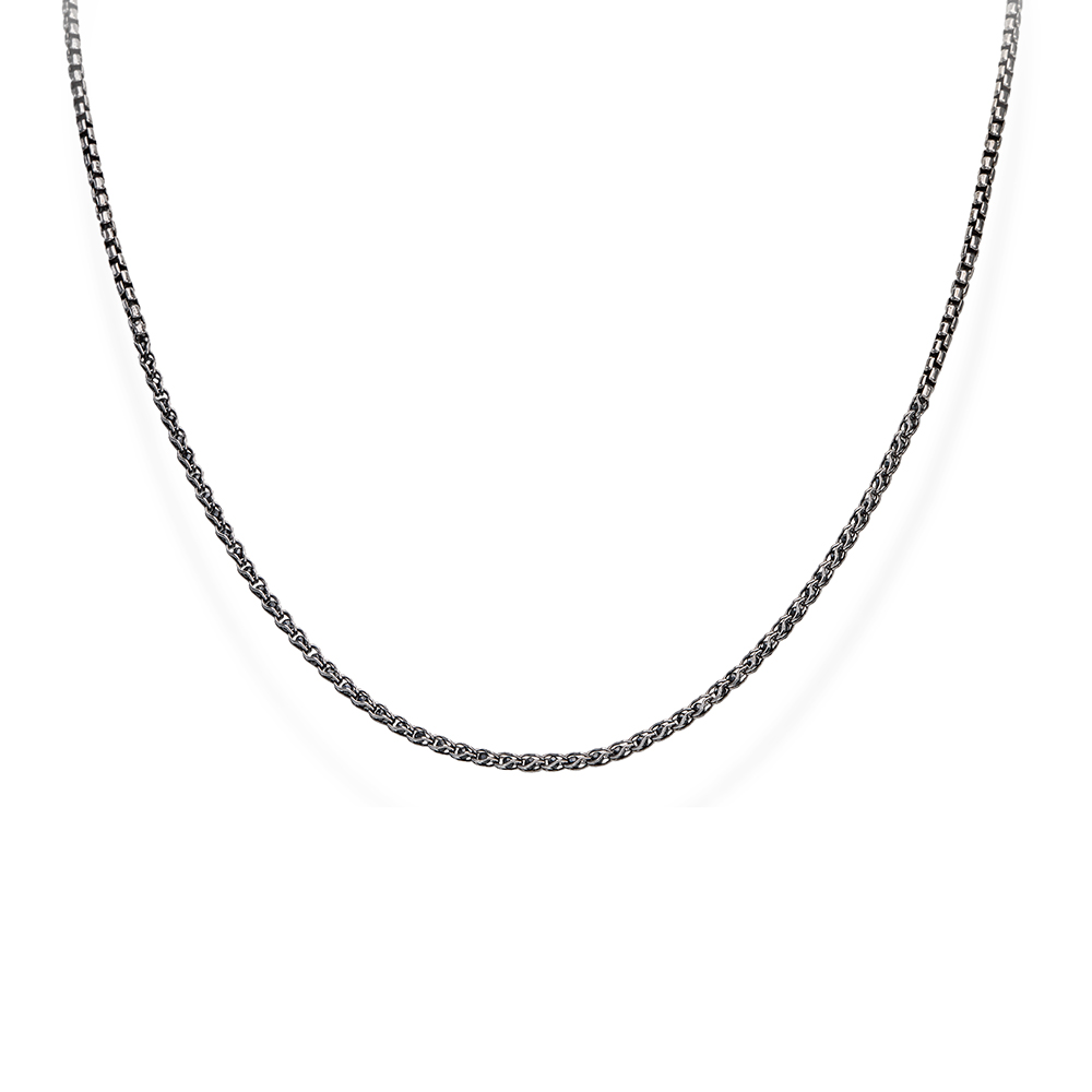 Box Chain Necklace and Black Zircons in 925 Silver
