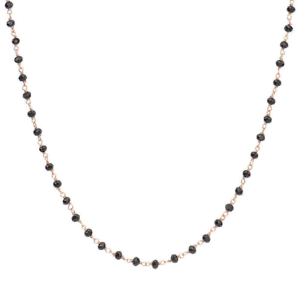 Amen Rosary Necklace in Rose Silver with Black Crystals Length CM. 70 Romance Collection