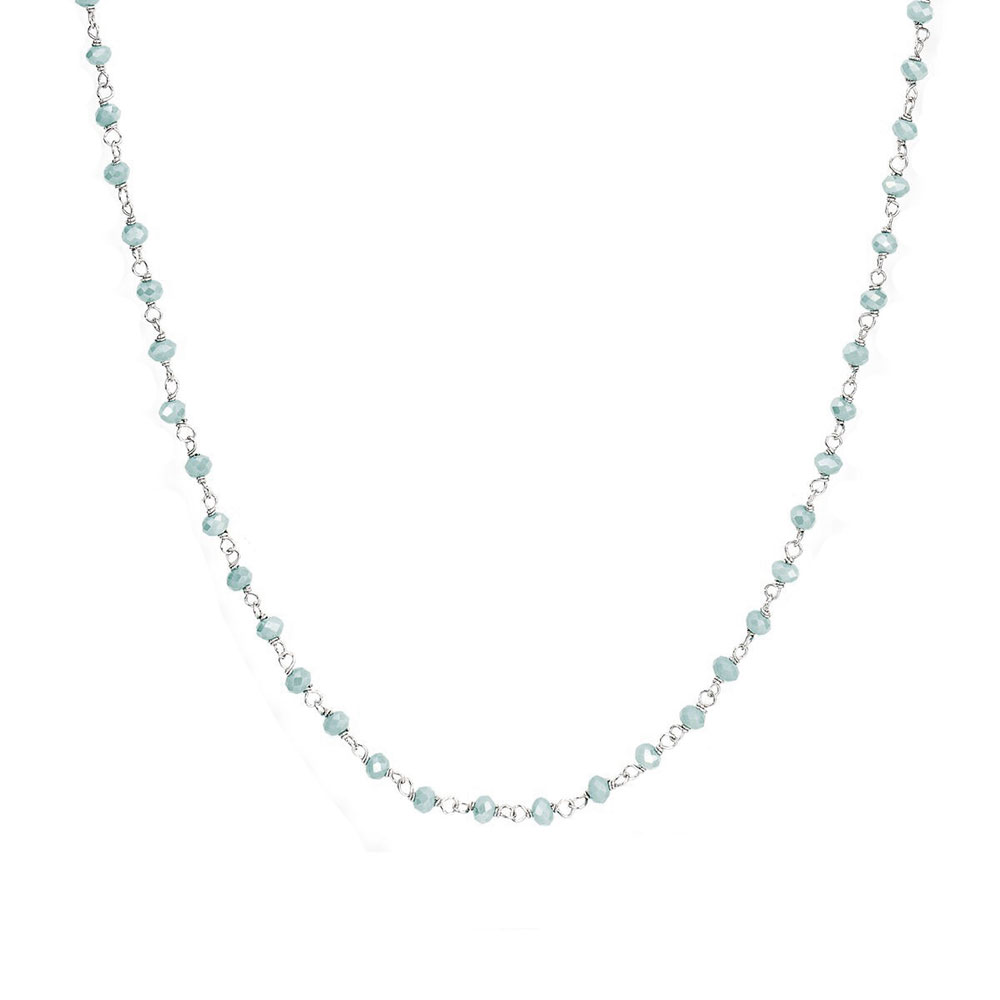 Amen Rosary Necklace In 925 Sterling Silver With Blue Crystals Length CM. 70 Romance Collection