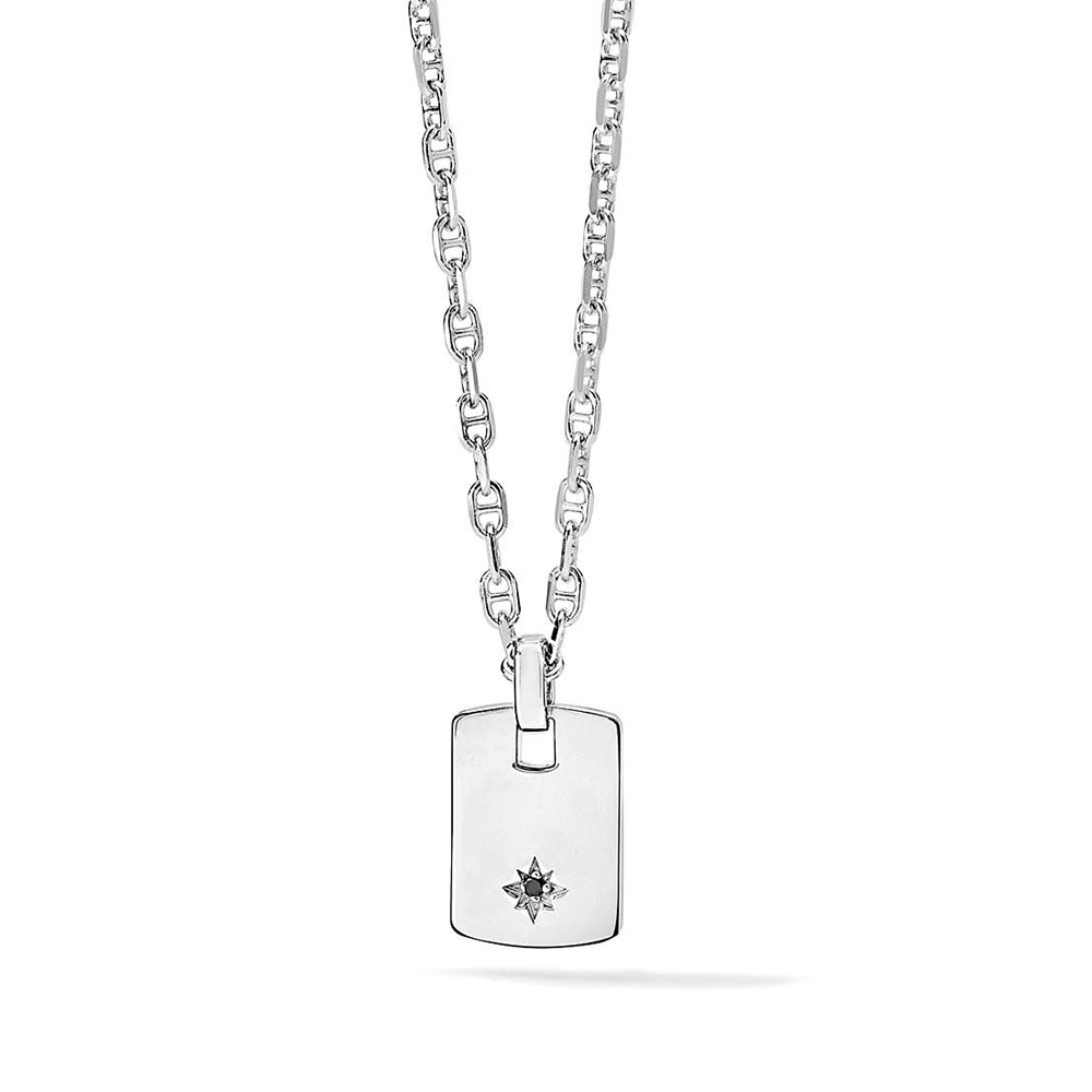 Comete Gioielli Men's Necklace in 925 Silver with Black Diamond Faith Collection