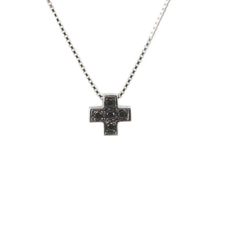 Fabio Ferro Man Small Cross Necklace With Black Diamonds