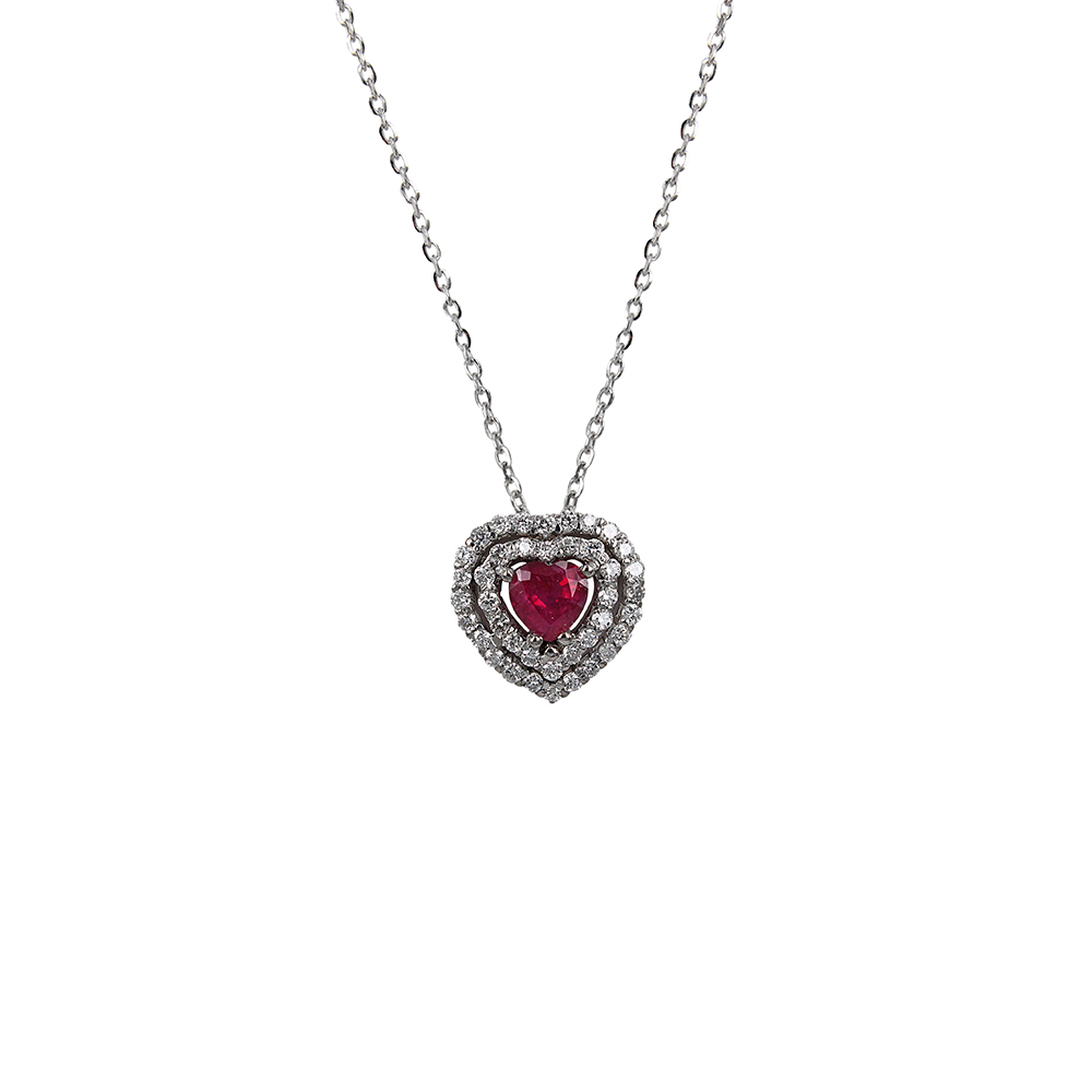 Fabio Ferro Necklace in White Gold, Red Heart with Ruby and Diamonds