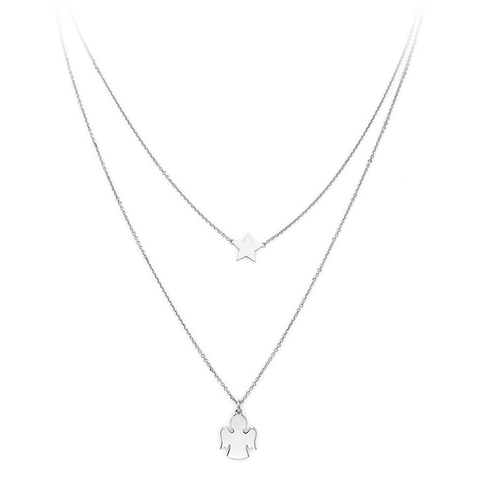 Amen Double Necklace In 925 Sterling Silver with Star and Angel Collection Length 45 cm.